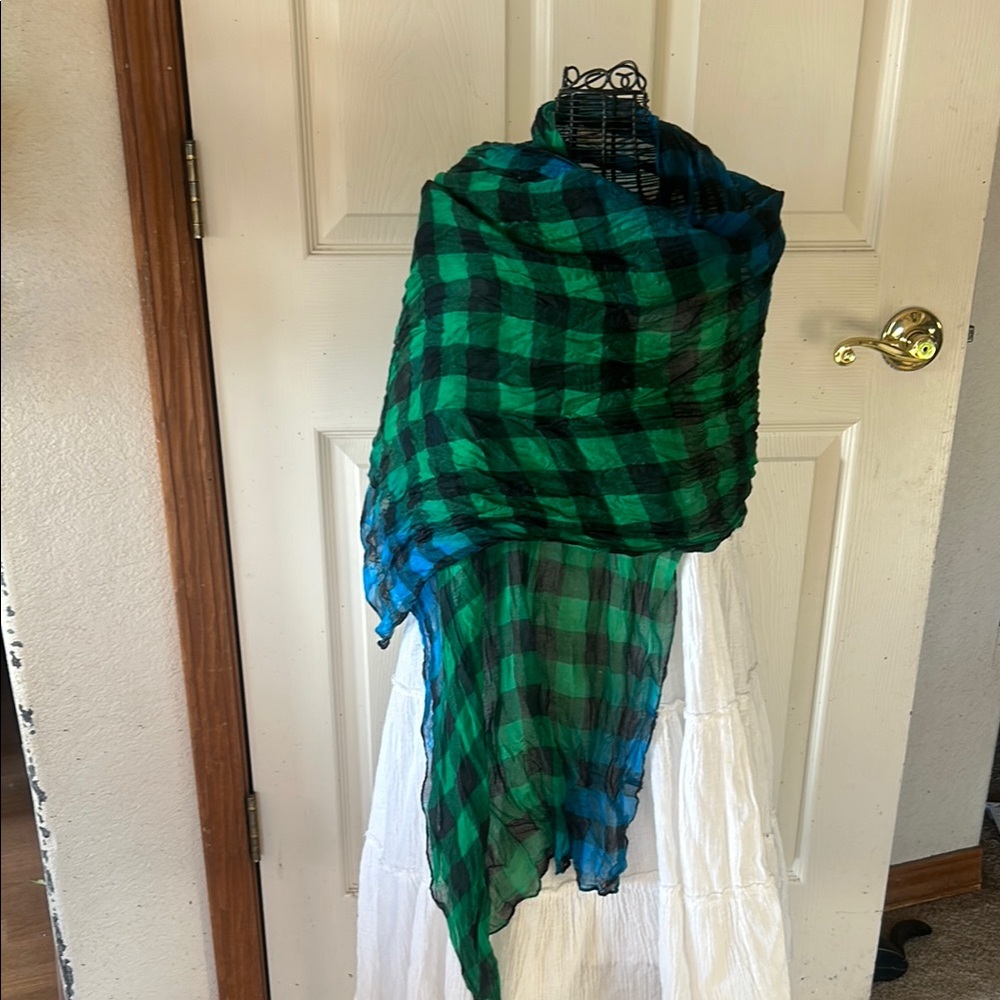 Green and Blue Checkered  Scarf or home decor